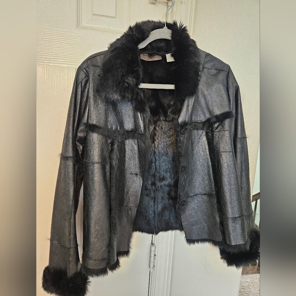 Brandon Thomas Black Leather Jacket with Fur Trim - Picture 1 of 12